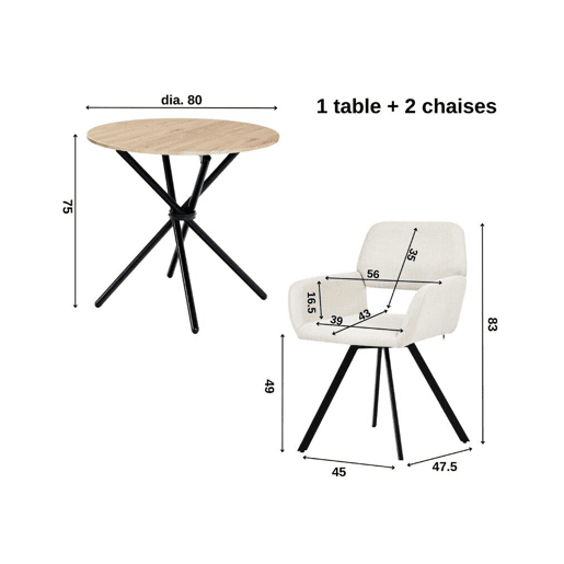 Conjunto de mesa de jantar giratória estilo moderno e 2 cadeiras FONTANA KD 80CM CARVALHO + CALIFÓRNIA KD BEGE GIRATÓRIA