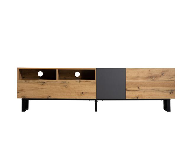 Mueble tv 180cm - 2 cajones y 5 compartimentos - estilo industrial - natural
