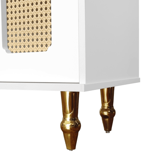 Móvel moderno para televisão - com portas de rotim e 2 gavetas - pés metálicos - Branco