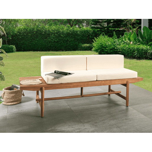 Bancos de jardim com almofadas GIAVENO 210 cm Madeira de acácia Branco creme