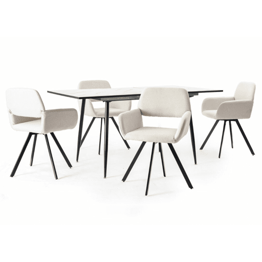 Mesa elástica em mármore branco WHALEN com perna preta + mesa giratória California KD Bege *2
