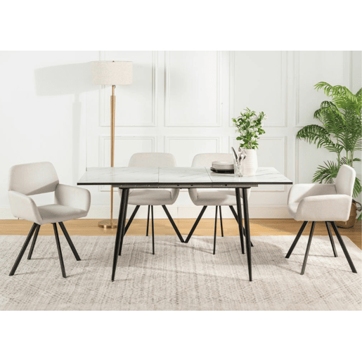 Mesa elástica em mármore branco WHALEN com perna preta + mesa giratória California KD Bege *2