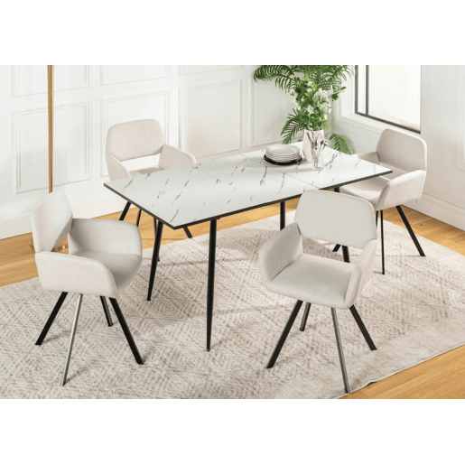 Mesa elástica em mármore branco WHALEN com perna preta + mesa giratória California KD Bege *2
