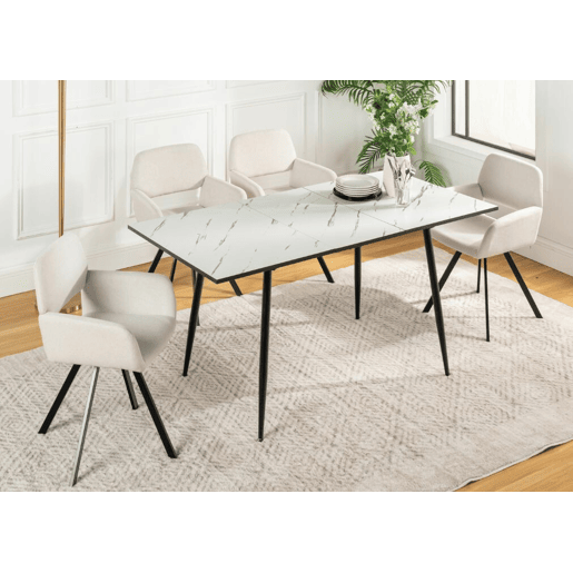 Mesa elástica em mármore branco WHALEN com perna preta + mesa giratória California KD Bege *2