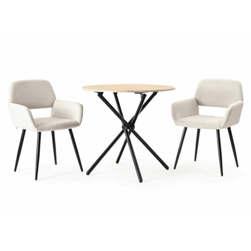 Elegante conjunto de mesa de jantar com efeito madeira e 2 cadeiras FONTANA KD 80CM ESCURO + MAYFAIR BEGE