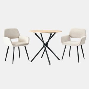 Elegante conjunto de mesa de jantar com efeito madeira e 2 cadeiras FONTANA KD 80CM ESCURO + MAYFAIR BEGE