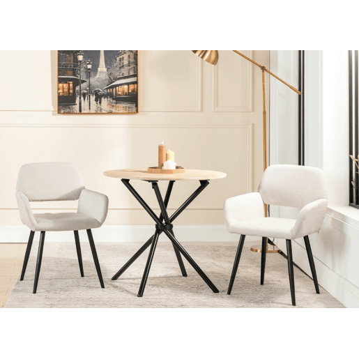 Elegante conjunto de mesa de jantar com efeito madeira e 2 cadeiras FONTANA KD 80CM ESCURO + MAYFAIR BEGE