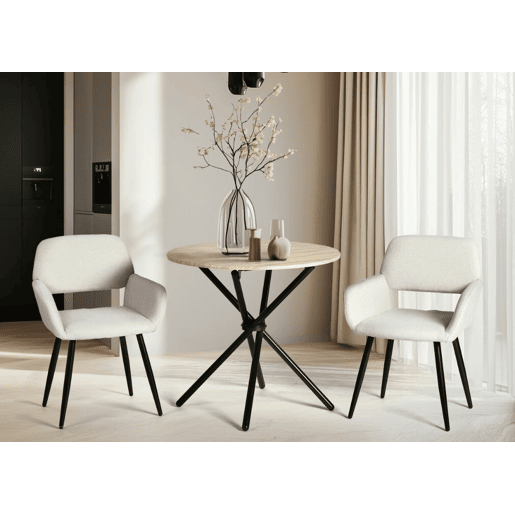 Elegante conjunto de mesa de jantar com efeito madeira e 2 cadeiras FONTANA KD 80CM ESCURO + MAYFAIR BEGE