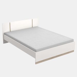 Cama de casal Watson em melamina branca fosca e carvalho Kronberg 135-140X190 cm
