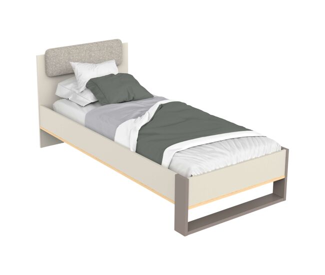Cama juvenil camillia 90x200 cm en roble vicenza, gris y arcilla, fabricada en melamina