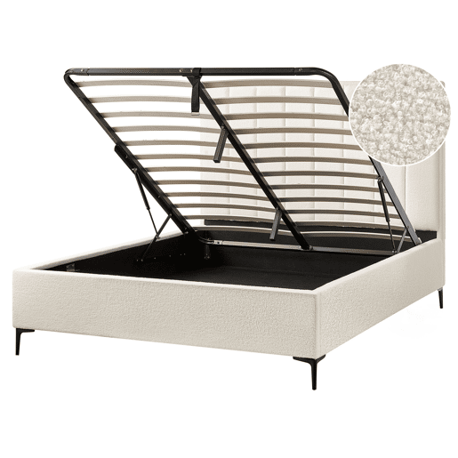 Cama baú Bouclé SEZANNE 160 x 200 cm Branco creme