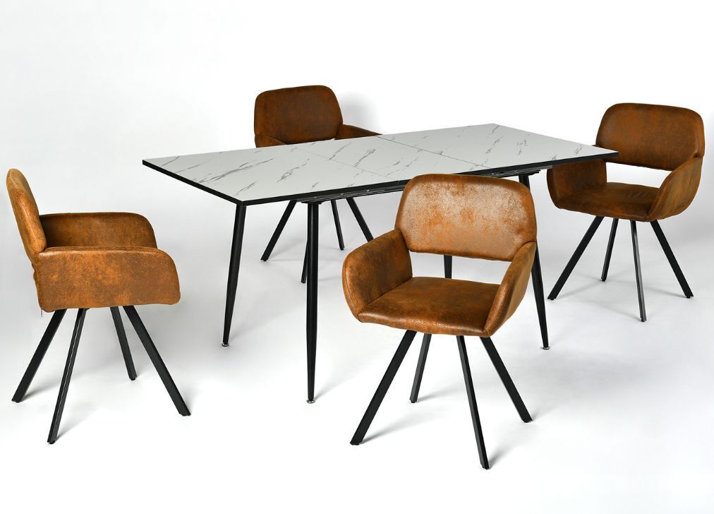 Conjunto de mesa extensible efecto mármol y 4 sillas