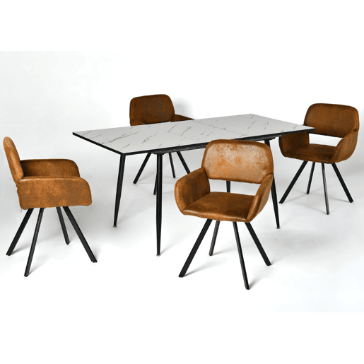 Mesa elástica em mármore branco WHALEN com pernas pretas + camurça KD da Califórnia e giratória castanha *2
