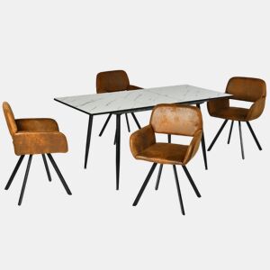 Mesa elástica em mármore branco WHALEN com pernas pretas + camurça KD da Califórnia e giratória castanha *2