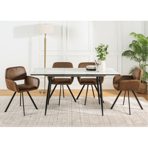 Mesa elástica em mármore branco WHALEN com pernas pretas + camurça KD da Califórnia e giratória castanha *2