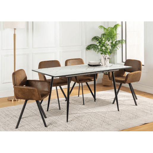 Mesa elástica em mármore branco WHALEN com pernas pretas + camurça KD da Califórnia e giratória castanha *2