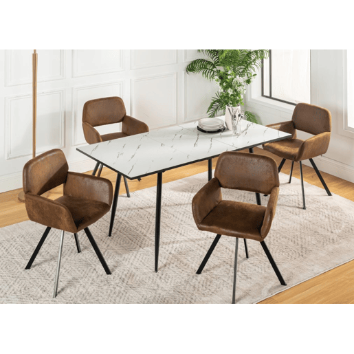 Mesa elástica em mármore branco WHALEN com pernas pretas + camurça KD da Califórnia e giratória castanha *2