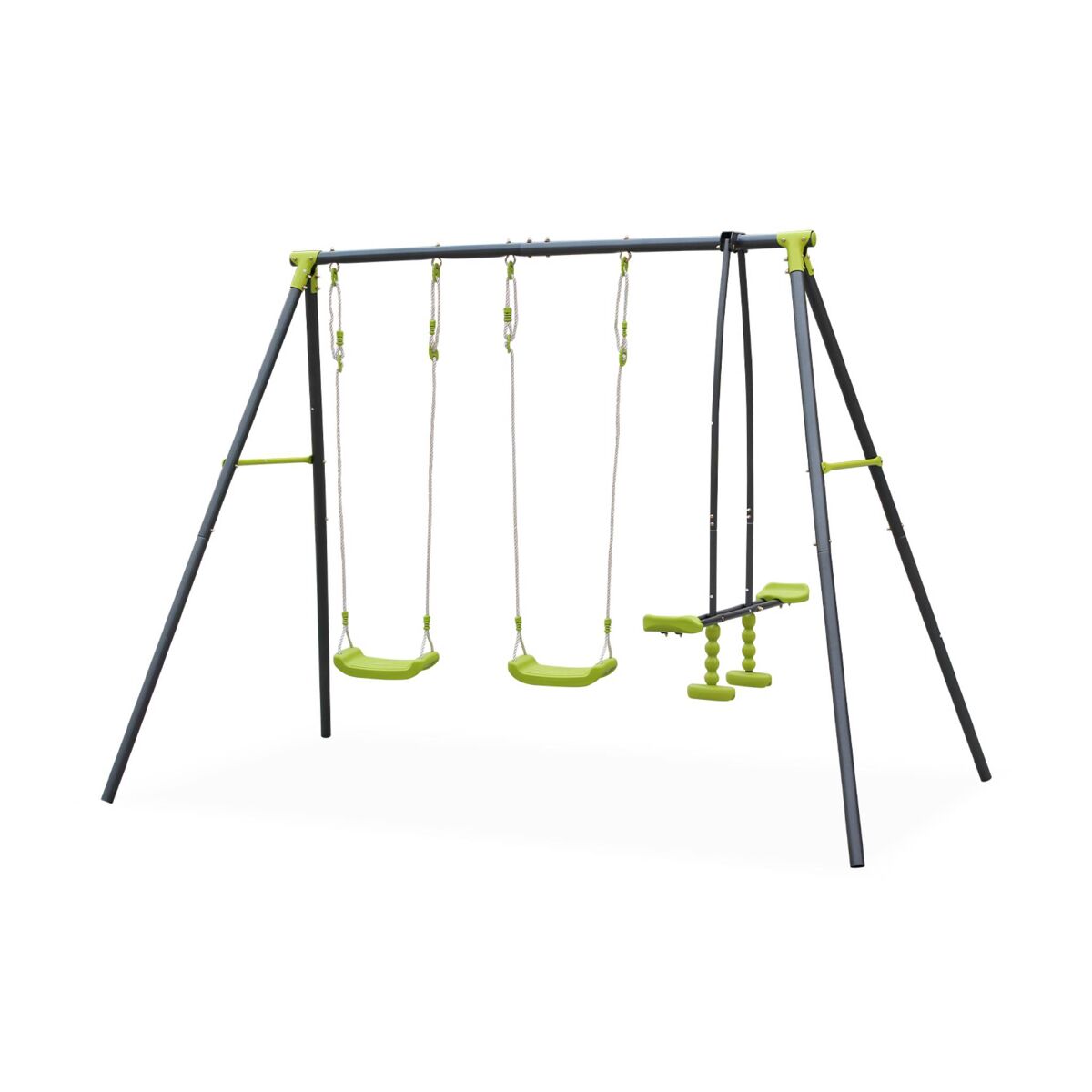 Columpio y balancín con soporte verde - 272x154x197 cm
