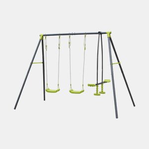 Conjunto de parque infantil com baloiço, 3 aparelhos e 4 lugares, Tramontane, Verde, 272x154x197 cm