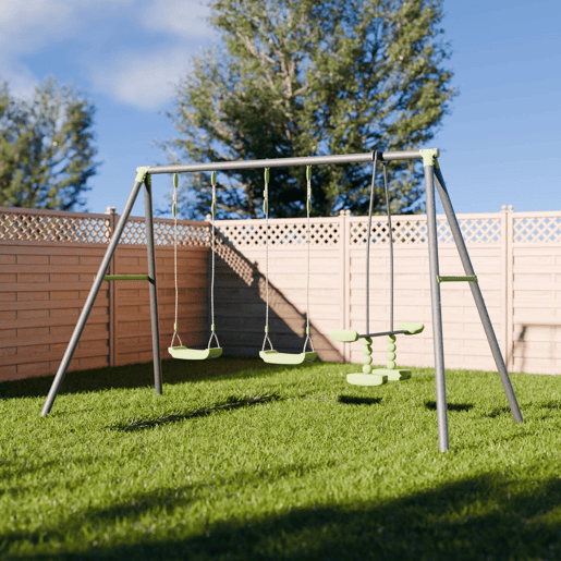 Conjunto de parque infantil com baloiço, 3 aparelhos e 4 lugares, Tramontane, Verde, 272x154x197 cm