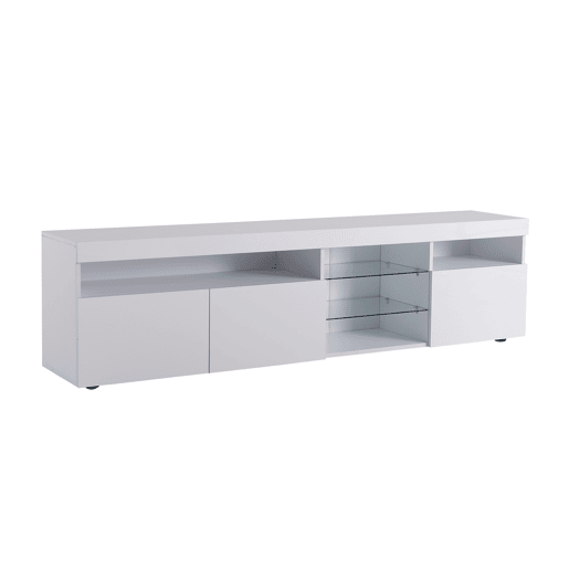 Armário moderno para televisão de 180 cm com LED - 3 portas e 5 compartimentos abertos - Branco