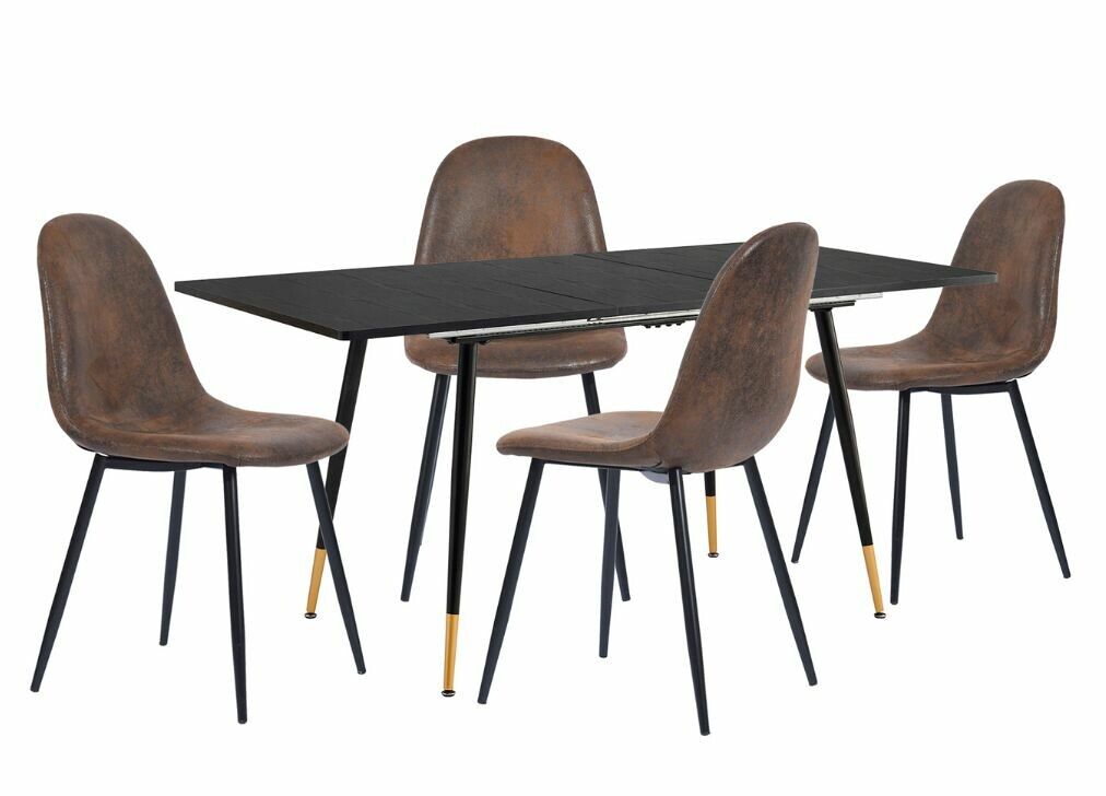 Mesa elástica de madera oscura whalen bg b + charlton suede brown s frxz conjunto de mesa extensible efecto madera negra 120-160 y 4 sillas estilo