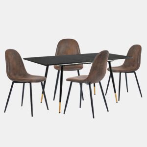 MESA ELÁSTICA WHALEN DE MADEIRA ESCURA BG B + CHARLTON SUEDE BROWN S FRXZ conjunto de mesa extensível com efeito de madeira preta 120-160 e 4 cadeiras estilo escandinavo retro