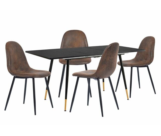 Mesa elástica de madera oscura whalen bg b + charlton suede brown s frxz conjunto de mesa extensible efecto madera negra 120-160 y 4 sillas estilo