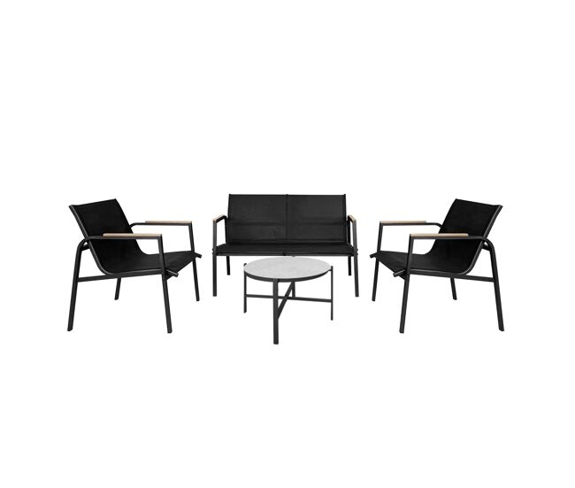 Acomoda textil – conjunto jardín de sofá + 2 sillones + mesa de acero resistente, decorativo y ligero. asiento para exterior en patio, balcón y