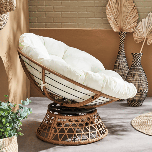 Cadeirão Papasan em polyrotin, loveuse exteriorinterior, 96cm, Tahiti, Cru, 96x77x86 cm