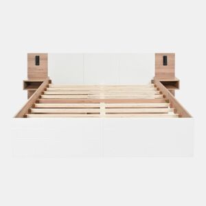 Cama de casal king size com efeito de madeira bifrada e 2 gavetas, candeeiro de leitura com carregamento USB, carvalhobranco, 180 x 200 cm (sem colchão)
