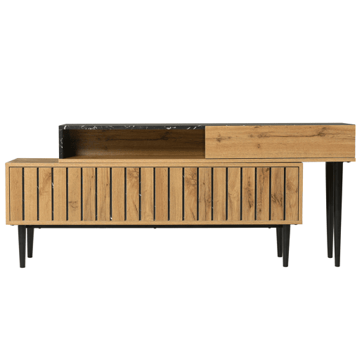 Móvel TV modular - 4 compartimentos - Preto e natural Móvel TV modular - 4 compartimentos - Preto e natural