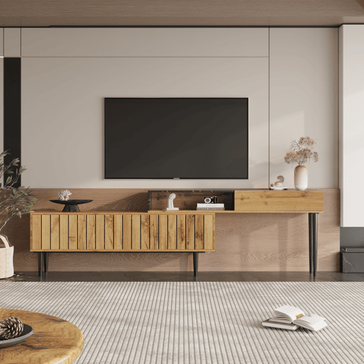 Móvel TV modular - 4 compartimentos - Preto e natural Móvel TV modular - 4 compartimentos - Preto e natural