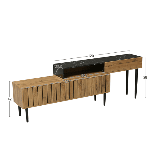 Móvel TV modular - 4 compartimentos - Preto e natural Móvel TV modular - 4 compartimentos - Preto e natural