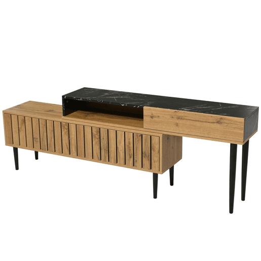 Móvel TV modular - 4 compartimentos - Preto e natural Móvel TV modular - 4 compartimentos - Preto e natural