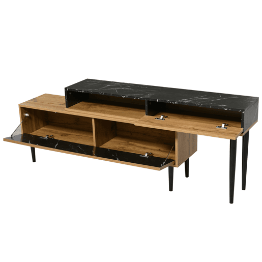 Móvel TV modular - 4 compartimentos - Preto e natural Móvel TV modular - 4 compartimentos - Preto e natural