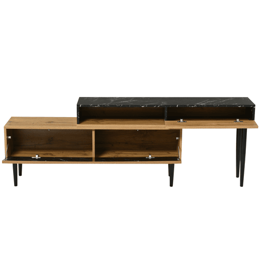 Móvel TV modular - 4 compartimentos - Preto e natural Móvel TV modular - 4 compartimentos - Preto e natural