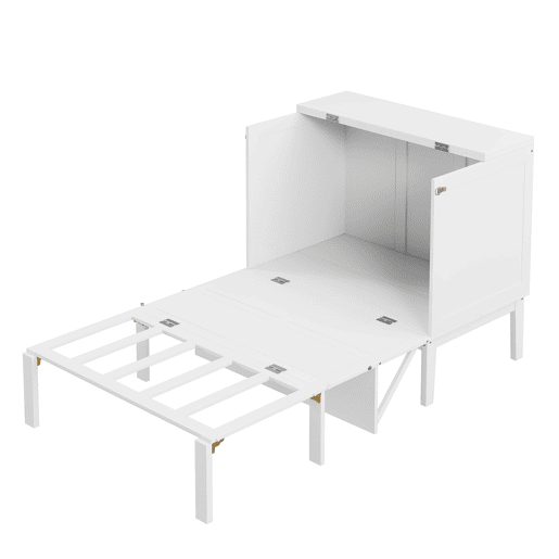 Cama dobrável de madeira 90x200 cm - com estrado - Branco