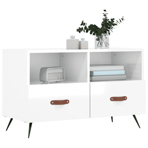 Móvel de TV - Modulo de TV - Armário de TV 80x36x50 cm derivados de madeira branco brilhante