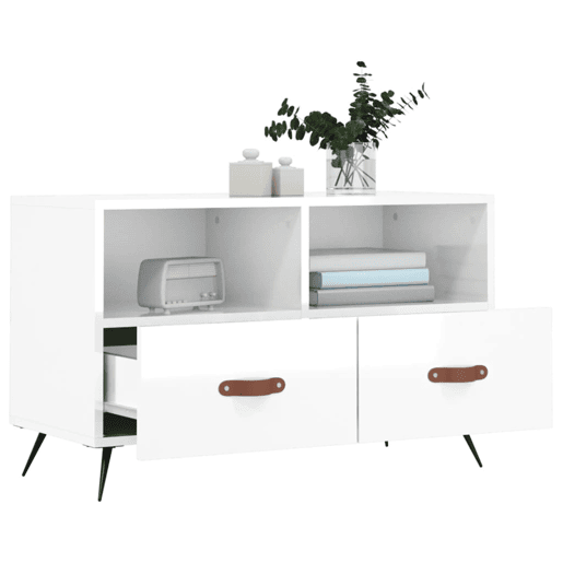 Móvel de TV - Modulo de TV - Armário de TV 80x36x50 cm derivados de madeira branco brilhante