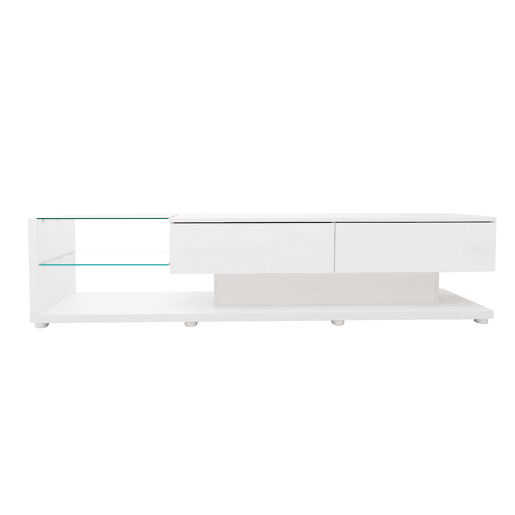 Suporte de TV 170cm com LED e ecrã de vidro - 2 gavetas - Branco