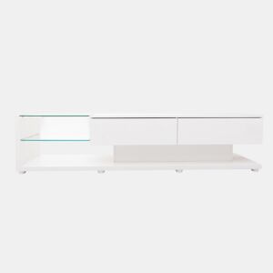Suporte de TV 170cm com LED e ecrã de vidro - 2 gavetas - Branco
