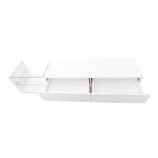 Suporte de TV 170cm com LED e ecrã de vidro - 2 gavetas - Branco