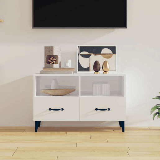 Móvel de TV - Modulo de TV - Armário de TV 80x36x50 cm derivados de madeira branco brilhante