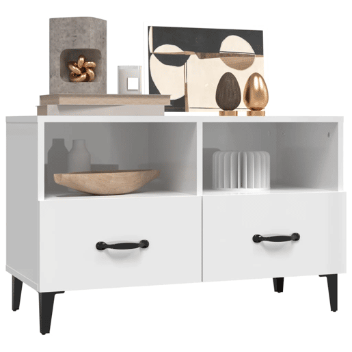 Móvel de TV - Modulo de TV - Armário de TV 80x36x50 cm derivados de madeira branco brilhante