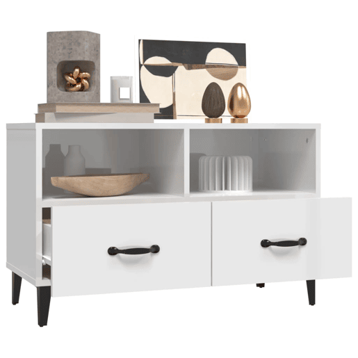 Móvel de TV - Modulo de TV - Armário de TV 80x36x50 cm derivados de madeira branco brilhante