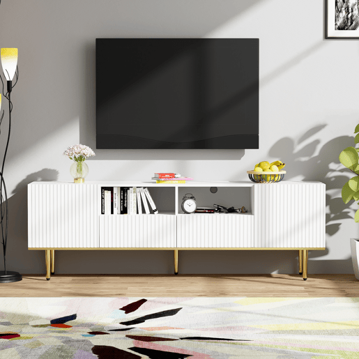 Móvel moderno para televisão - com 2 portas e 2 gavetas - pés metálicos - Branco