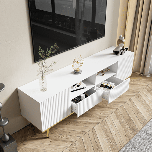 Móvel moderno para televisão - com 2 portas e 2 gavetas - pés metálicos - Branco