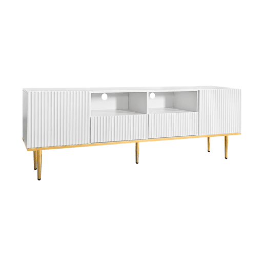 Móvel moderno para televisão - com 2 portas e 2 gavetas - pés metálicos - Branco