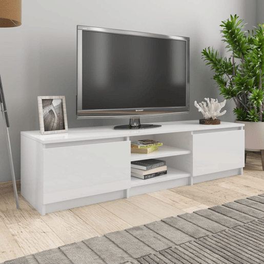 Móvel para TV - Móvel de TV - Armário de TV 140x40x35,5cm derivados madeira branco brilhante